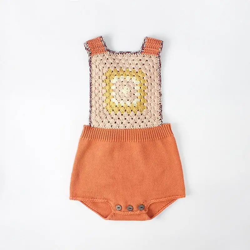Retail Spring New Baby Boy Girl Retro Bodysuits Knitted Cotton Sleeveless Cross Strap Overalls Kids Clothes 0-4Years E82018