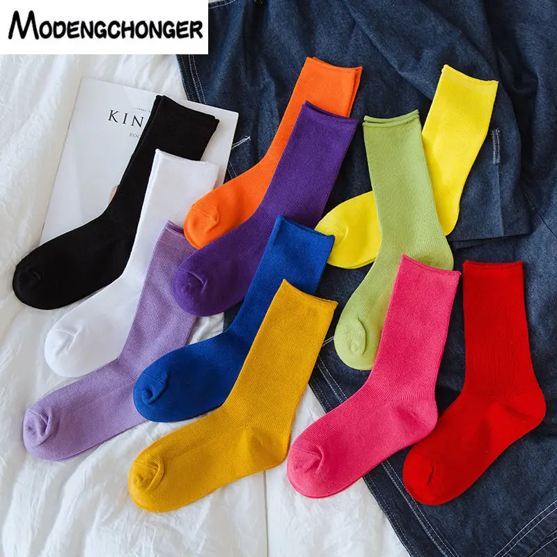 

1 Pairs Sports And Leisure Solid Color Stockings College Style Simple And Versatile Comfortable Couple Socks Cotton Long Socks