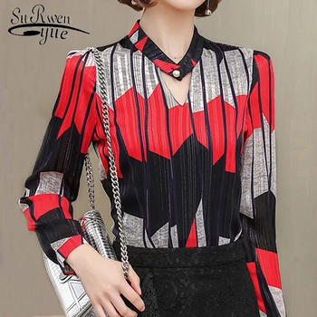 

blusas mujer de moda 2018 print Striped chiffon blouse women shirts long sleeve plus size 3XL womens tops and blouses 0092 40