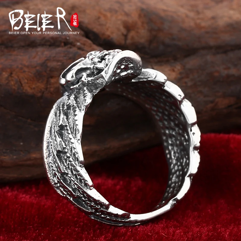 Beier 925 silver sterling jewelry 2015 new style skull man ring feather D1053