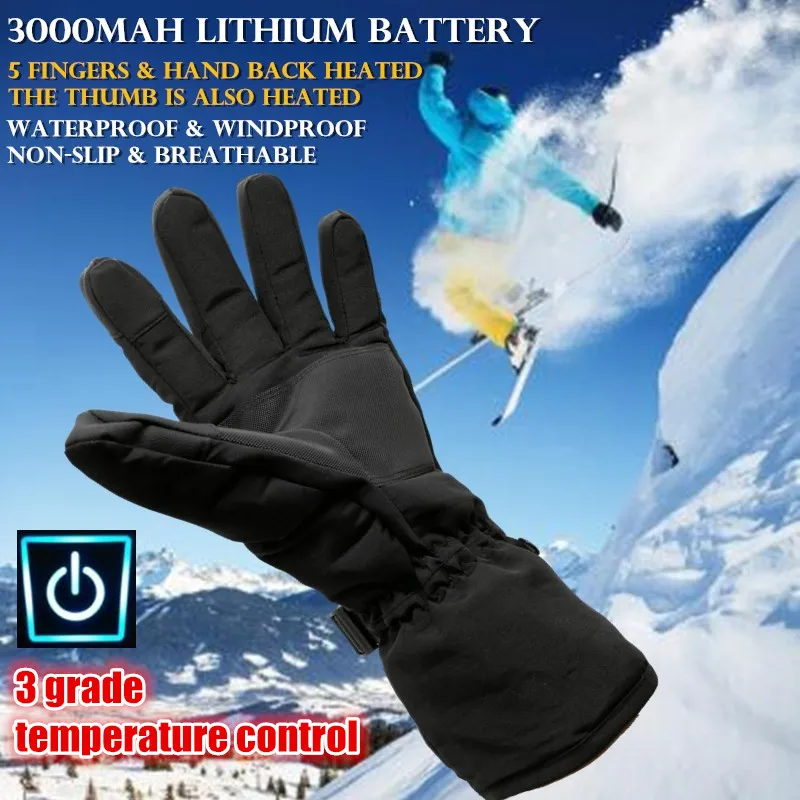 Умные перчатки с электрическим подогревом, 5 пальцев и ручной работы, Li-battery, Самонагревающиеся зимние теплые ветрозащитные водонепроницаемые лыжные перчатки с сенсорным экраном