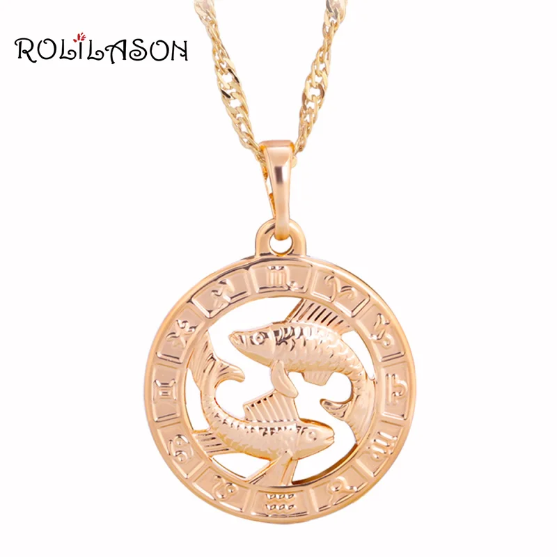

12 Constellation Round Pisces design glittering yellow gold tone Fashion Jewelry Necklace Pendants chain LN454