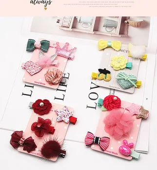 

DHL 100set 5pcs/set girls flowers cartoon hairpins kids Animal Bow SAFE Barrettes Headwear