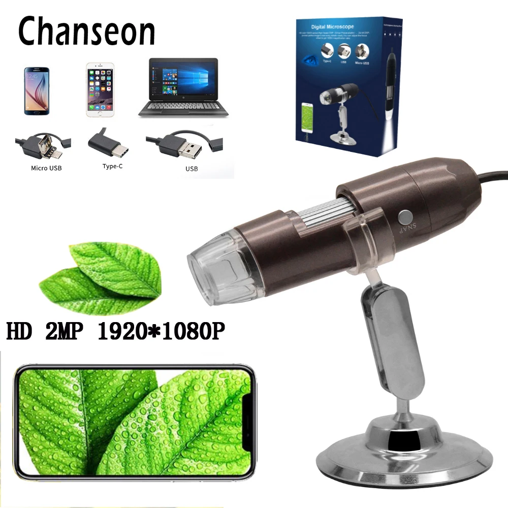 melhor Chanseon HD 2.0 Mega Pixels 1000X3 EM 1 Android USB Tipo c Microscópio Estéreo Microscópio Eletrônico Digital câmera endoscópio