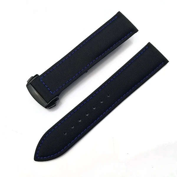 Нейлоновый кожаный холщовый ремешок для часов Omega speed Seamaster AT150 19 мм 20 мм 21 мм 22 мм 23 мм ремешок для часов Blancpain Fifty Fathoms - Цвет ремешка: black blue black