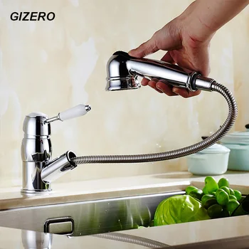 

Kitchen Pull Out Faucets Chrome Polish Water Taps Deck Mounted Single Handle Kitchen Cold And Hot Mixer Faucets ZR669