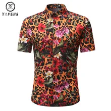 Лето г. мужская рубашка с коротким рукавом Leopard модные мужские рубашки camisa masculina одежда высшего качества Мужская гавайская рубашка ЕС размеры