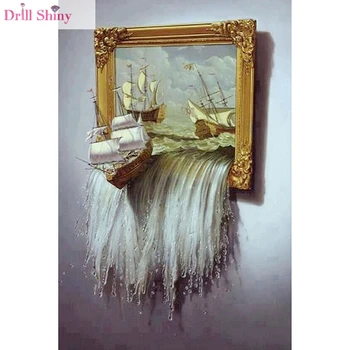 

Drill Shiny 3D Needlework DIY Diamond Painting boat Cross Stitch Square Ship Diamond Embroidery Home Decoration Diamonds Mosaic