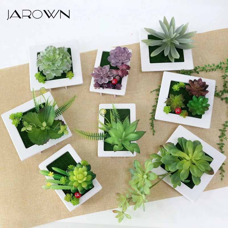 

JAROWN Artificial Succulent Plants DIY Small Picture Frame Set Simulation Fake Flower Home Wall Decorations Desktop Placement