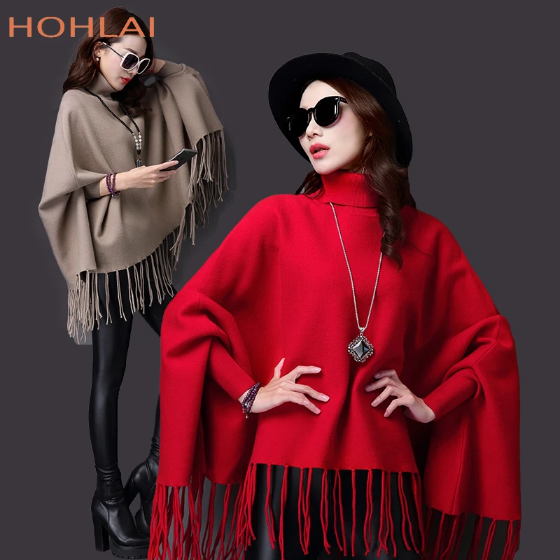 

Brand Quality Guarantee Oversized Women Winter Knitted Cashmere Poncho Capes Shawl Cardigans Warm Sweater Coat Tassel
