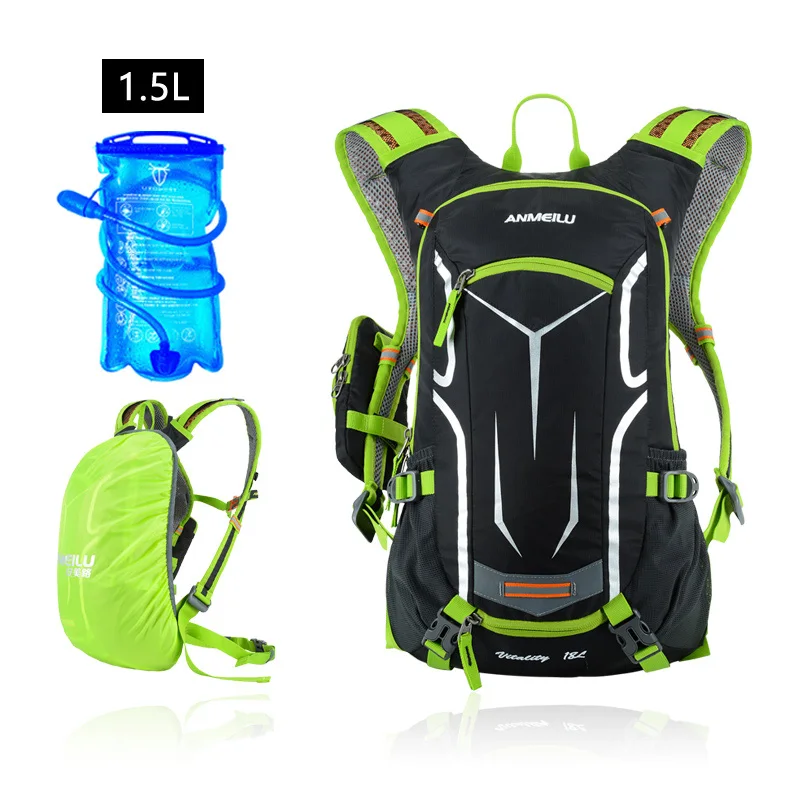 ANMEILU 18L велосипедный рюкзак для мужчин и женщин, рюкзак для альпинизма, спортивная сумка На открытом воздухе, водонепроницаемый походный рюкзак с дождевиком - Цвет: Green-1.5L