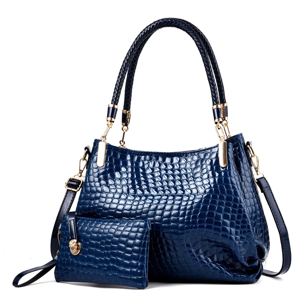 

2 PC set Vintage Women's Handbags Famous Brand design Crocodile pattern Shoulder Bags Ladies Totes Simple Women clutch bag bolso