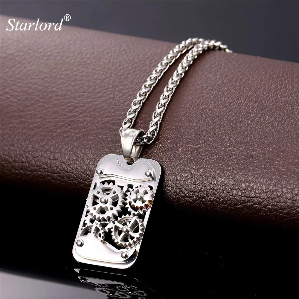 

Starlord Mechanical Gear Rivet Pendant Necklace Steampunk Industry Charm Fashion Rope Chain For Men Hip Hop Jewelry Gift GP2358