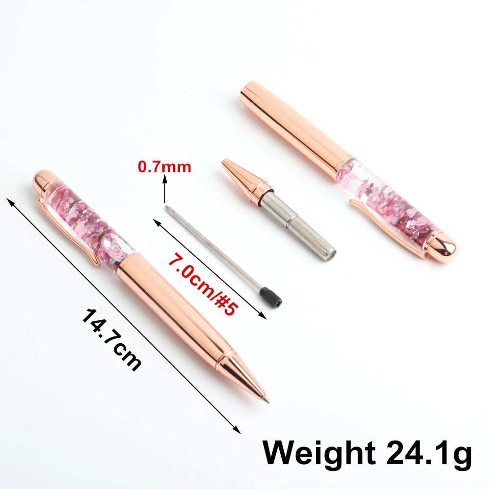 GENKKY Rose Gold Pen Kawaii luxury Crystal Ball Pens For School Office Flow Oil Crystal Gold Foil Metal Gift Pens Writing 0.7mm