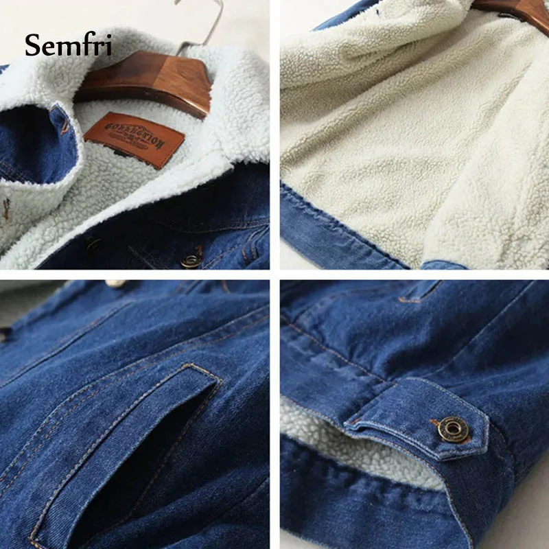 Semfri куртка зимняя женская джинсовая с мехом овечьей шерсти chaqueta mujer 2019 длинным