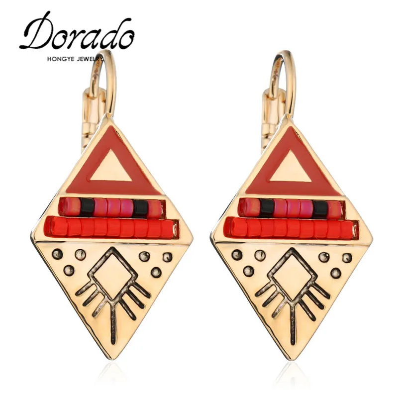 

Dorado 2018 Women Black Blue Natural Stone Double Triangle Drop Earrings Alloy Hook Fashion Dangle Earring for Women Jewelry