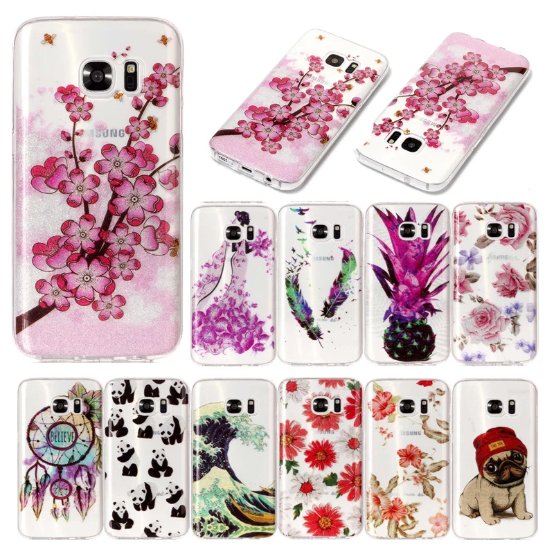 

For Samsung S 7 S7 G930 G930F Transparent Case Animal Flower Silicone TPU Skin Soft Back Cover Case for Samsung Galaxy S7 G9300