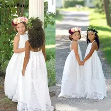 Новые платья для девочек с цветочным принтом в стиле бохо для свадеб, кружевное платье с открытой спиной для первого причастия белого цвета и цвета слоновой кости