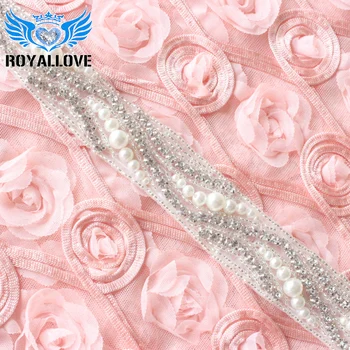 

(10 yards) Iron On Sewing Wholesale Bridal Wedding Dresses Sash Pearl Beaded Rhinestone Appliques Trimming Sash Headpieces trim