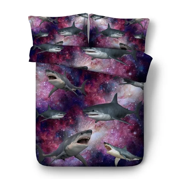 

3D Luxury Shark Bedding set with Stars quilt duvet cover bed in a bag sheet linens Super King Queen size full twin double 4PCS