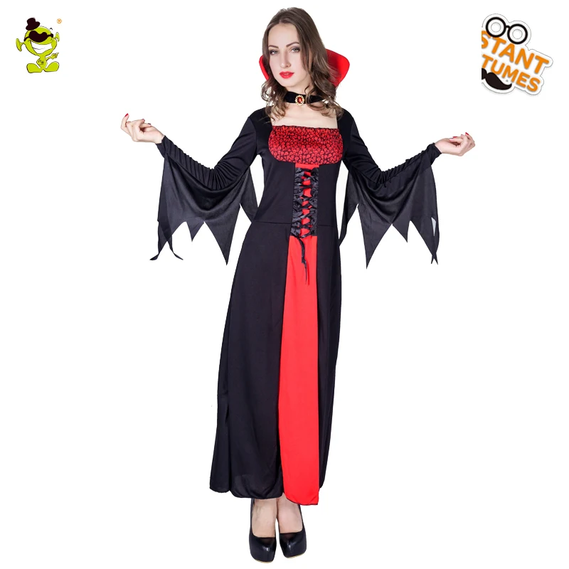 Adult's Noble Queen of the Vampires Costume Women Halloween Party Noble Gothic Bloodsucker