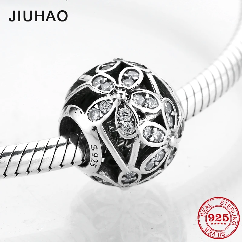 

2019 New Bright Clear CZ Small flowers Charming 925 Sterling Silver Beads Fit Original Pandora Charm Bracelet Jewelry Making