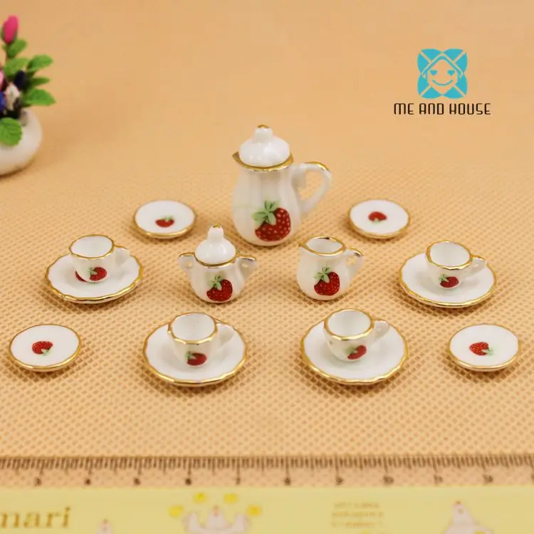 1:12 весы кукольный дом мебель посуда 17 шт Китай куклы керамические миниатюрные чайные сервизы