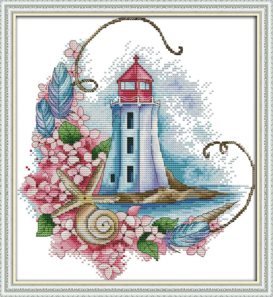 

Starfish lighthouse cross stitch kit aida 14ct 11ct count print canvas stitches embroidery DIY handmade needlework