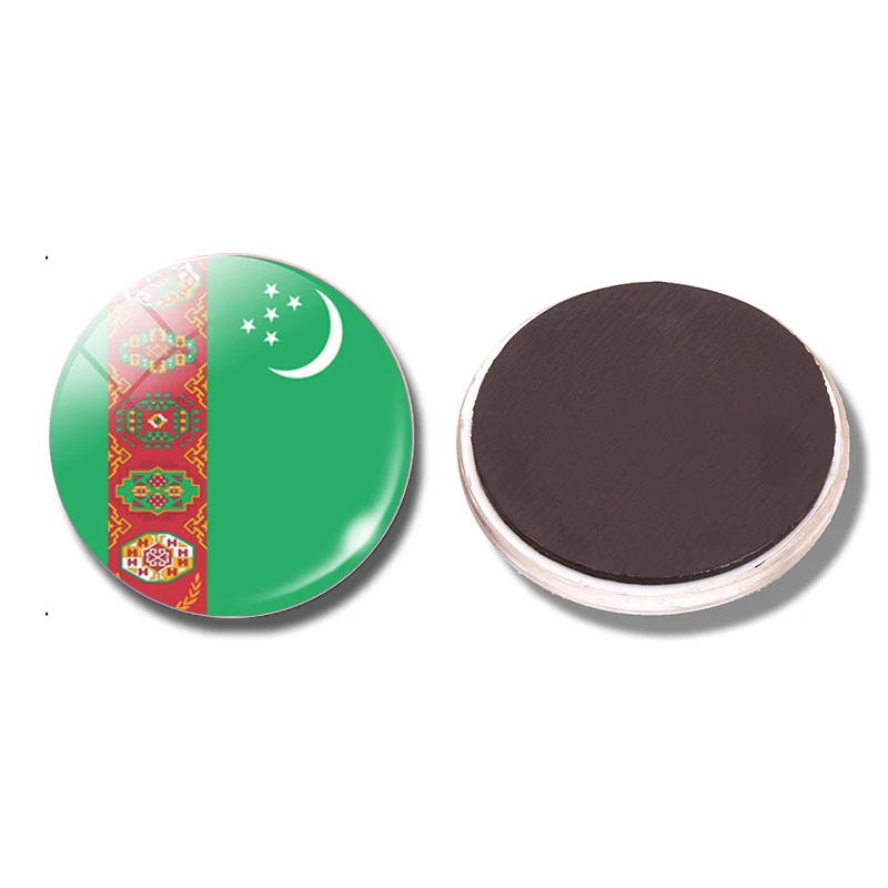 

Turkmenistan Flag 30MM Fridge Magnet Turkmenistan Flag Glass Cabochon Magnetic Refrigerator Stickers Note Holder Home Decoration
