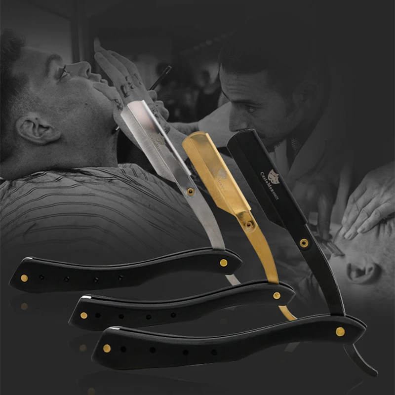 

Black Sandalwood Handle Barber Hair Cut Razor Beard Shaving Razor Professional Salon Barber Hair Knives Changeable Shaving Knife