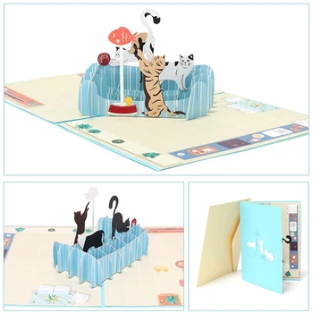 

DIY Greeting Cards Handmade Birthday Wedding Invitation 3D Pop Up Card Cat Fish-m15