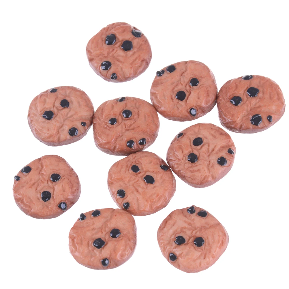10pcs/lot 20mm  Kawaii Chocolate Chips Cookies Bakery 20mm Miniature Dollhouse Kitchen Decoration for Children Kids