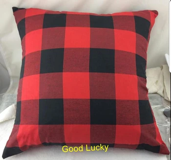 

10pcs/lot new arrival 2 colors red and black buffalo plaid pillow cover Christmas monogram checked pillow case