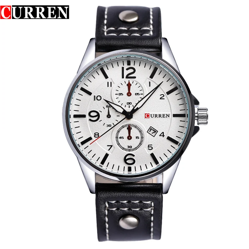 

Male Business Quartz Wrist Watch Decorative Sub-dials Genuine Leather Band  Japan Quartz Movement Luminous Hands Curren 8164