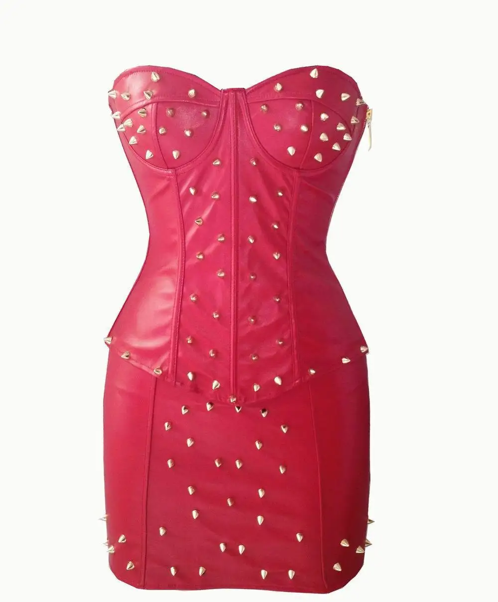 Fashion new style Corset and skirt with spikes Top Bustier Faux Leather