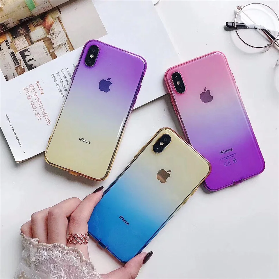 Чехол для телефона iPhone 6 6S 7 8 Plus X XR XS Max Мода Мультфильм градиент Красочные ультра