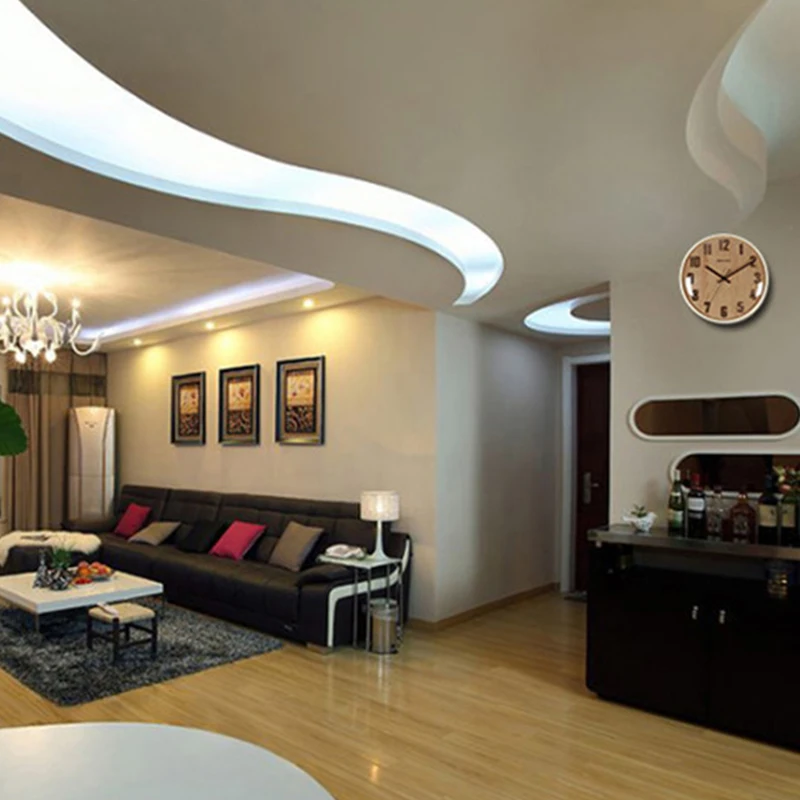 Skup Geekcook 30cm zakrzywiona drewniana ramka do obrazu zegar ścienny nowoczesny Design cichy ruch Stereo słowo zegar cyfrowa ściana zegar