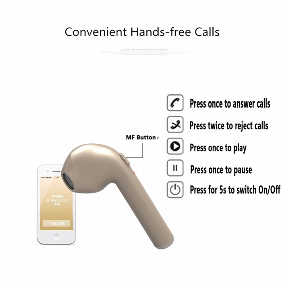 Hot i7 TWS Twins Wireless Earphone Mini Bluetooth V4.2 Earbuds Stereo Headset For Iphone X 8 8 PLUS 7 plus 7 6s 6 plus Galaxy S8 (2)