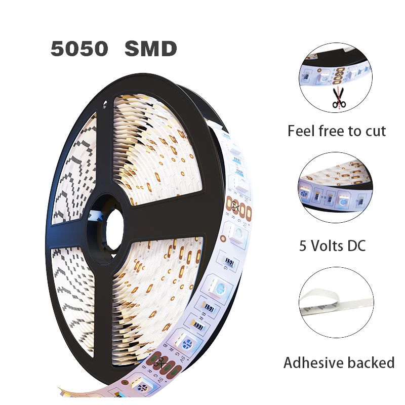 Светодиодная лента WASEDA DC5V SMD 5050 RGB Водонепроницаемая 1 м 2 3 60 светодиодный S/M DC 5 в