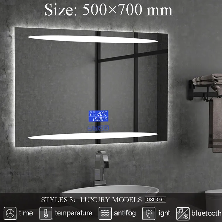 На заказ, настенное умное зеркало, светодиодный, bluetooth, зеркало для ванной с подсветкой, противотуманное зеркало для ванной, зеркало для макияжа, 2G8035 - Цвет: 2G8035C 500X700mm