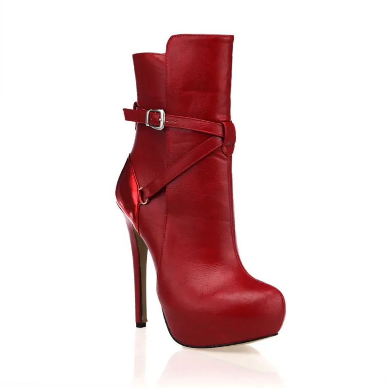 

Red Shoes Women High Boots Fashion Buckle Ankle Boots Women High Heels Comfortable Platform Shoes Woman Boots Stiletto Heel