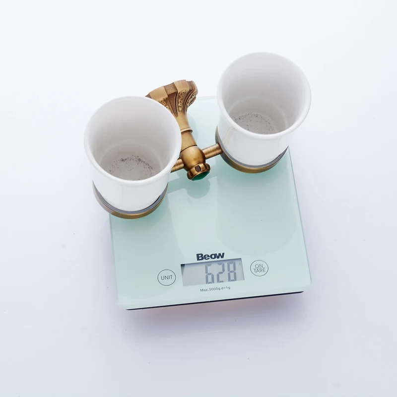 Vintage antique brass double cup holder luxury style antique copper toothbrush double tumbler&cup holder wall mount bath product