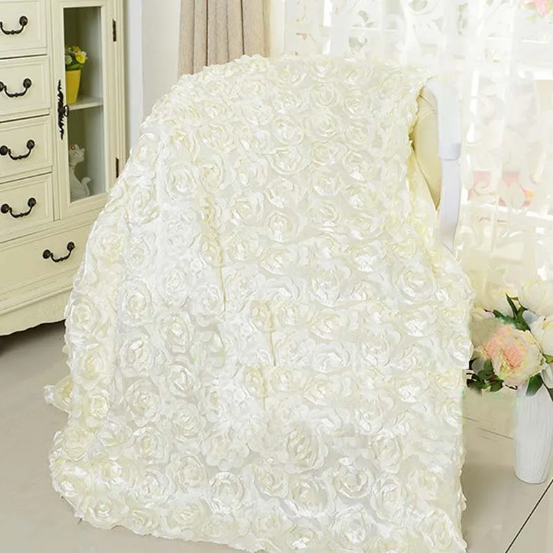 1.45mx5Yard(145 см* 450 см) 3D атласная роза из кружевной ткани вышитая одежда швейная ткань для юбки свадебный ковер занавес украшение - Цвет: ivory