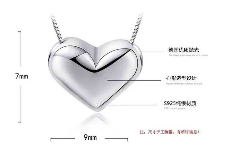 XIYANIKE 925 пробы серебряный кулон в форме сердца без ожерелья и кулоны для женщин и девочек ювелирные украшения ожерелье VNS8057
