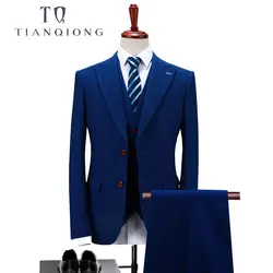 Тянь QONG Для мужчин Темно-синие смокинг костюм мода Slim Fit 3 предмета Свадебный костюм жениха S-4XL Для мужчин s Классический Бизнес костюмы QT268