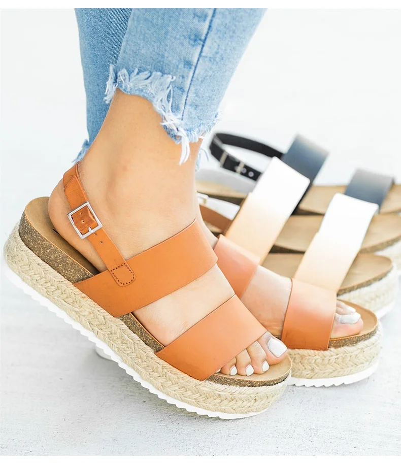 النساء الصنادل 2019 جديد صنادل أرضية مع أسافين أحذية للنساء الصيف Chaussures فام جلد حذاء بكعب سميك Sandalias موهير