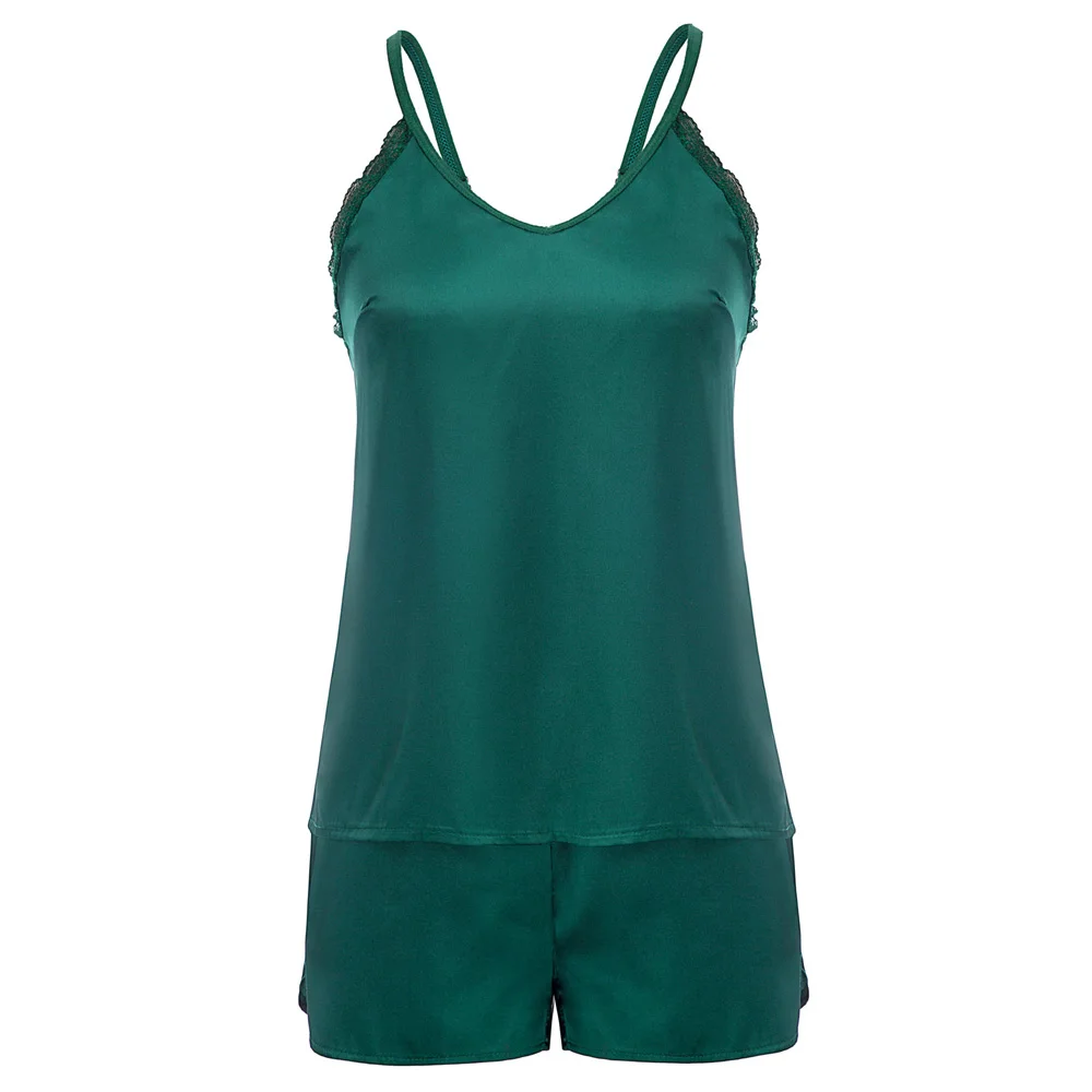 Pajama sets Women summer sexy comfortable ladies Smooth Silk-Like Sleepwear V-Neck Cami Tops+Shorts Nightie