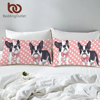 

BeddingOutlet Bow Tie Bulldog Bed Pillowcase Dot Pink Print Pillow Cover for Kids Cartoon Pillow Case Animal Pug Bedding 2pcs