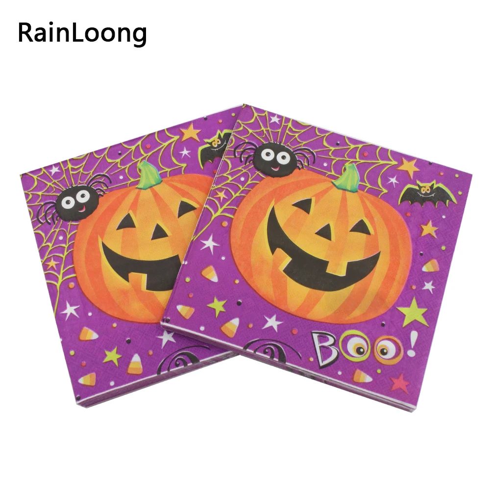 

[RainLoong] Halloween Pumpkin Bat Spider Paper Napkins Festive & Party Supplies Tissue Napkins Decoration Serviettes 33*33cm