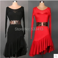 Костюм для латинских танцев, платья для старших, марлевое платье с длинными рукавами для латинских танцев, женское платье с двойным листом лотоса, платье для соревнований, 6 цветов